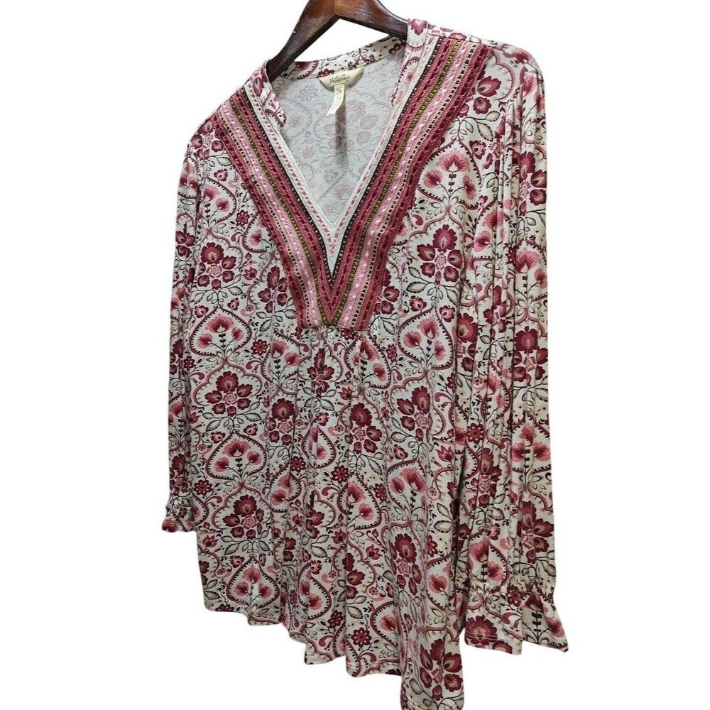 Matilda Jane Women’s M Boho Floral Tunic Blouse Long Sleeve Pink Embroidered - Picture 3 of 12